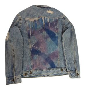 H&M DIVIDED Custom Galaxy Denim Jacket Small Unisex Distressed Acid Wash DIY